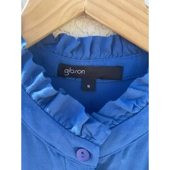 Gibson Blue Sleeveless Ruffle Sleeve Button Down Top - Small - Picture 8 of 11